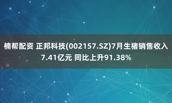 楠帮配资 正邦科技(002157.SZ)7月生猪销售收入7.41亿元 同比上升91.38%